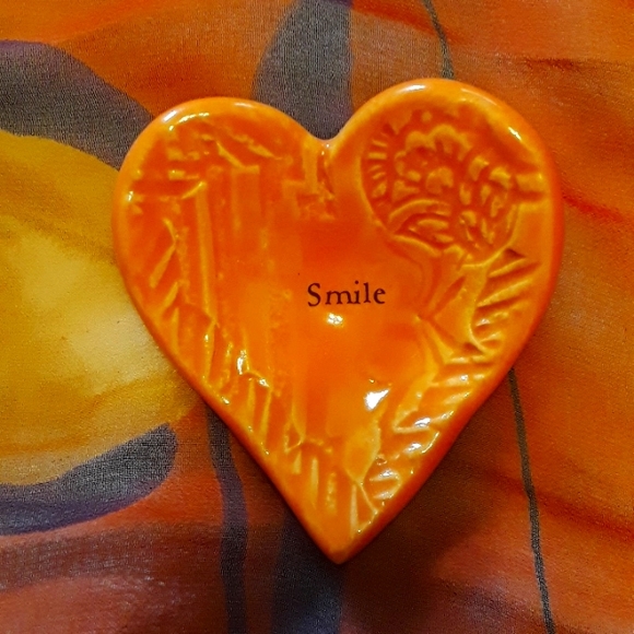 Other - Heart Shaped Mini Bowl, Ceramic Orange.